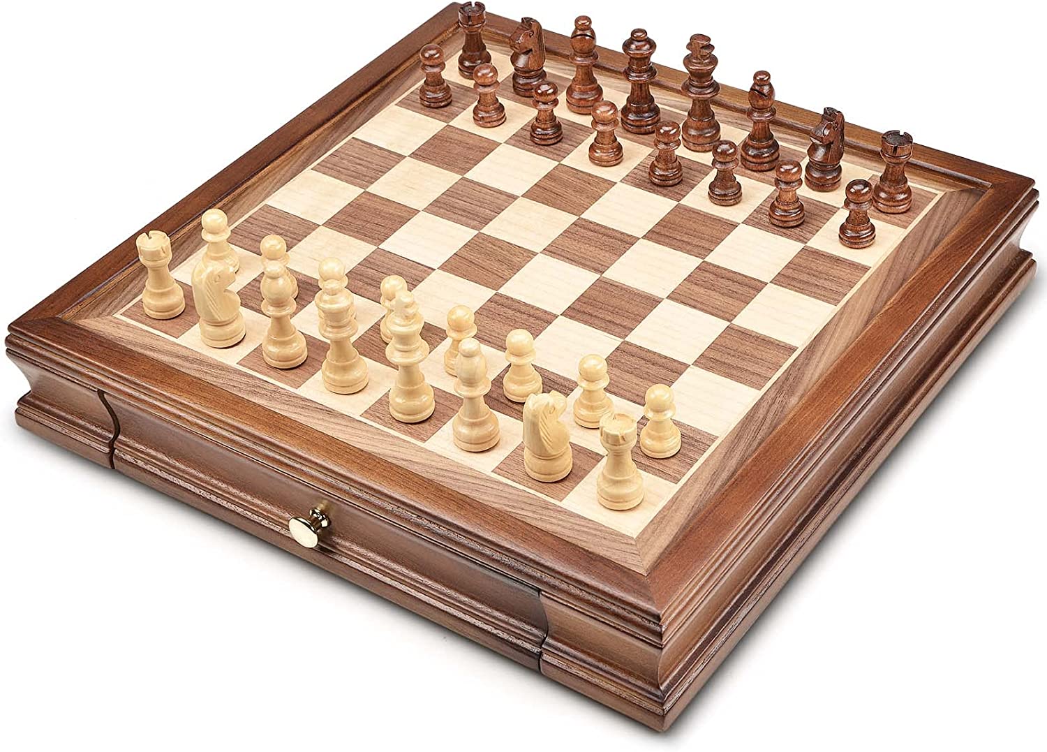 12.8" x 12.8" Magnetic Wooden Chess Set with 2 Built-in Storage Drawers - 2 Bonus Extra Queens - Gift Packaging - Staunton Chess Pieces, Board Games Chess Sets for Adults and Kids