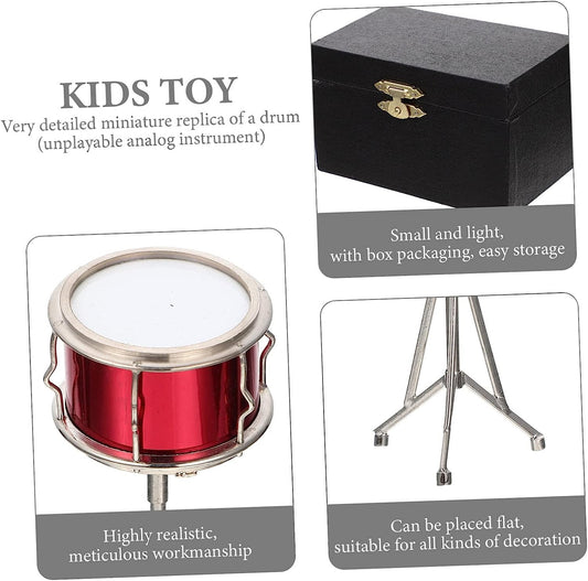 2 Sets Mini Musical Instrument Model Hand Decor Music Decorations Miniatures Doll House Accessories Snare Drum Toys for Children Wood, Alloy, Velvet Children Musical Toys Manual