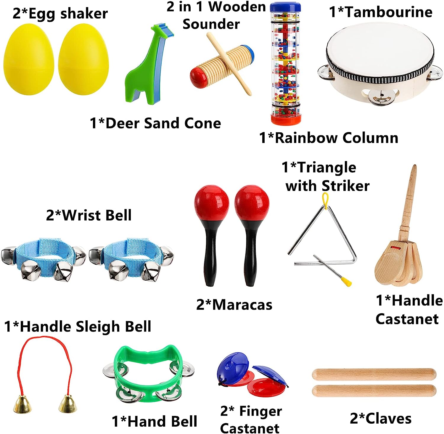 19 PCS Toddler Musical Instruments Set, Wooden Percussion Instruments Tambourine Toys for Baby Kids Children, Rhythm Music Education Toys for Preschool Educational Early Learning
