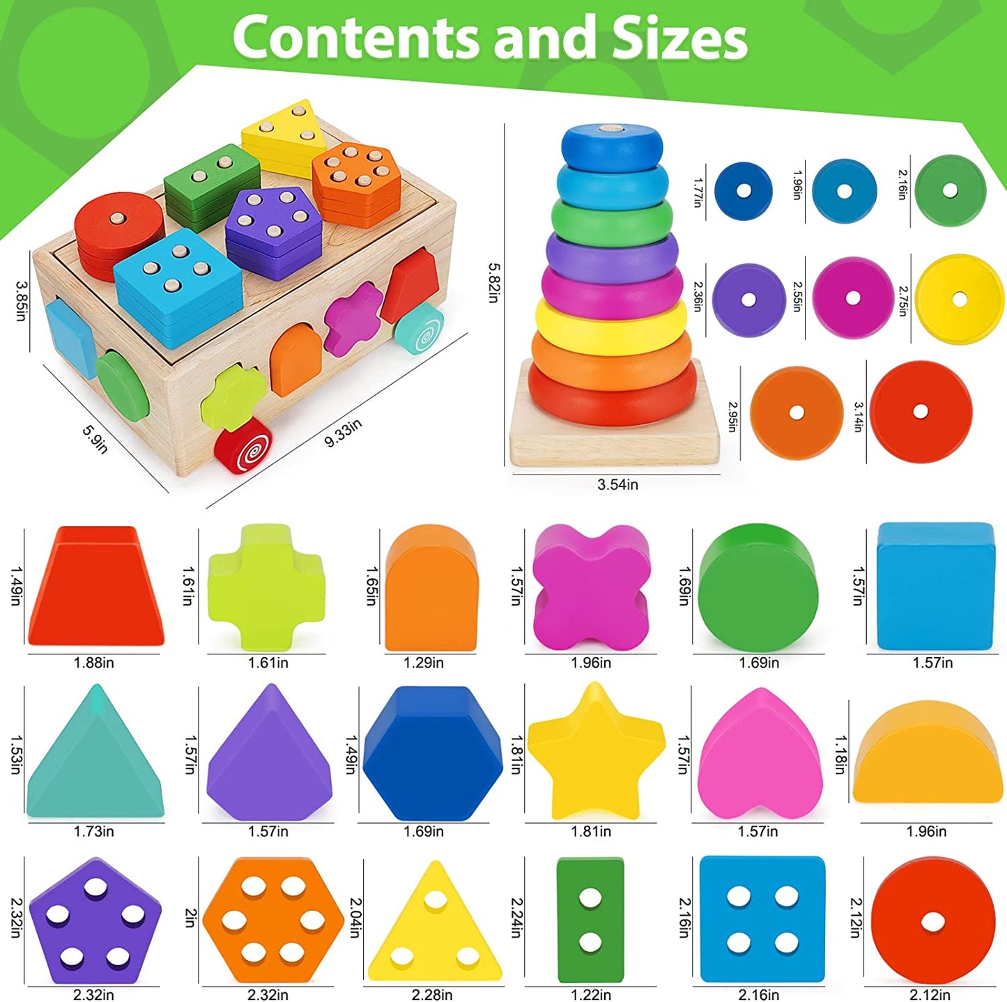 Toys for 1 Year Old, Baby Toy 12-18 Months, Wooden Shape Sorting & Ring Stacking Toys for Toddlers and Kids Preschool, Ideal Gift for Boys Girls Age 1 2 3 Years Old