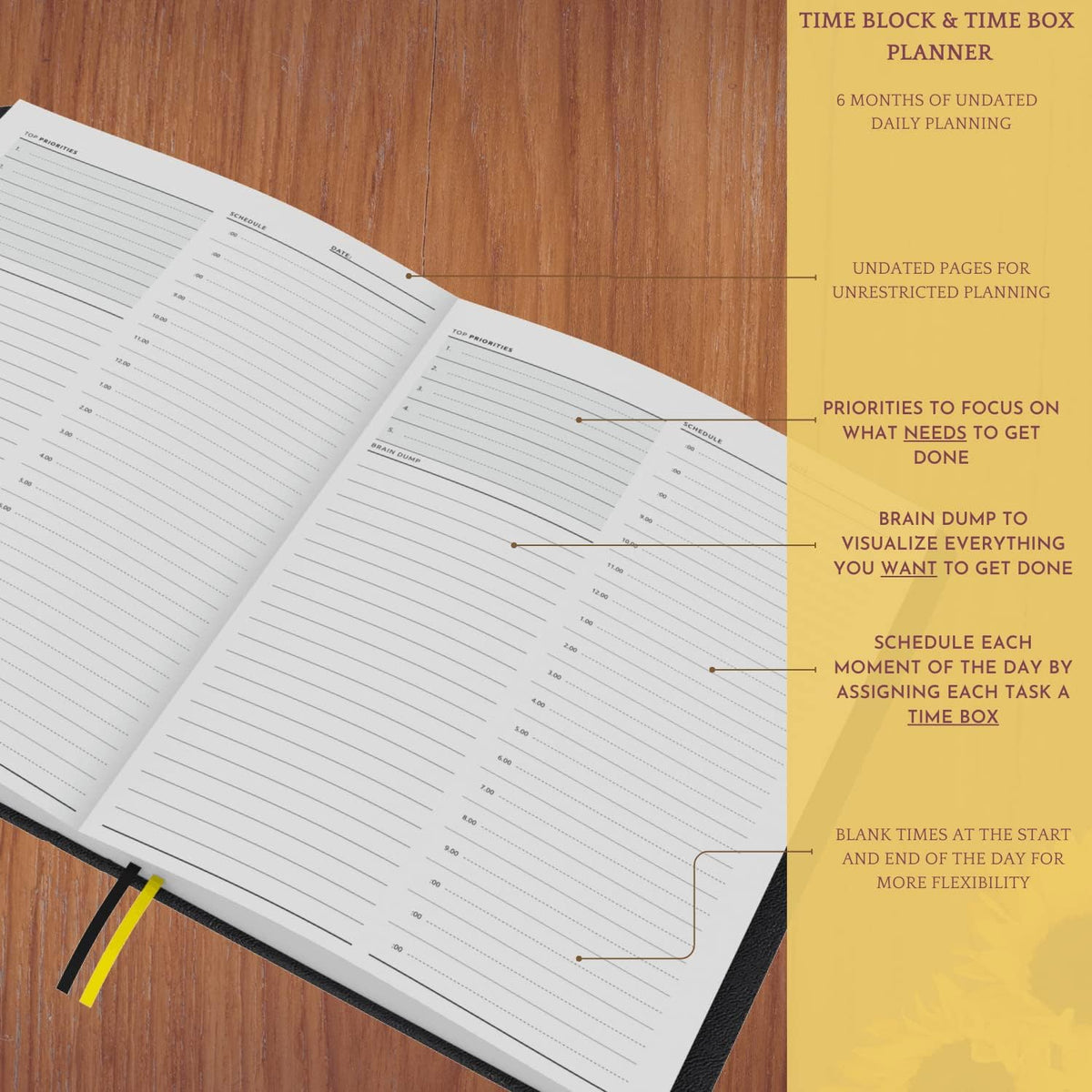 Timeboxing And Time Blocking Daily Planner. Blank Hourly, Daily, and Monthly Schedule. 6 Month Supply, Undated. Time Management, Productivity and Focus Hack. 8.3" X 5.8"
