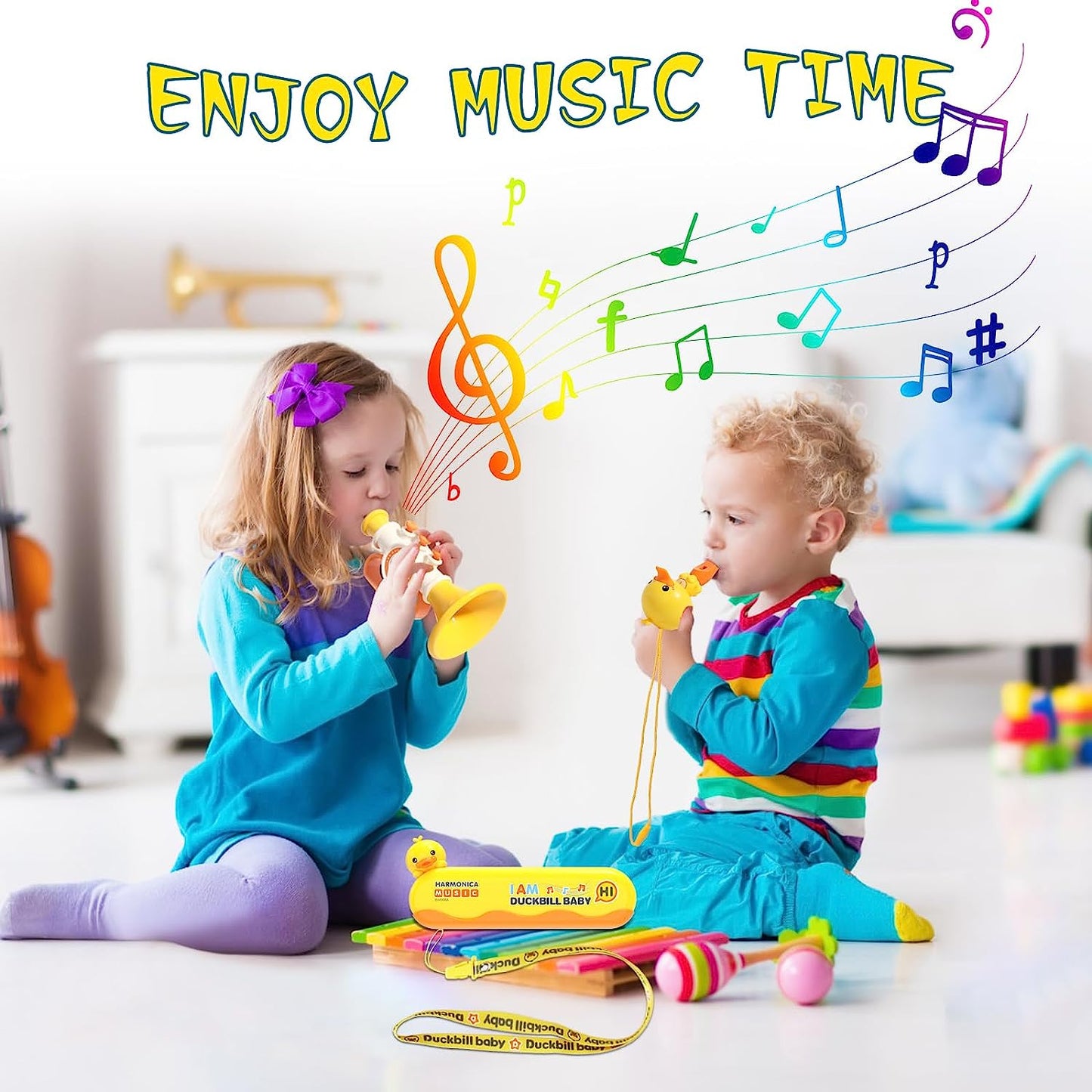Musical Instruments Toys for Toddlers 1-3, Toy Trumpet, Harmonica, Whistle, 3 Pcs Toddler Baby Kids Music Toys Set, Preschool Educational Early Learning Birthday Gifts for Boys and Girls Ages 3-5