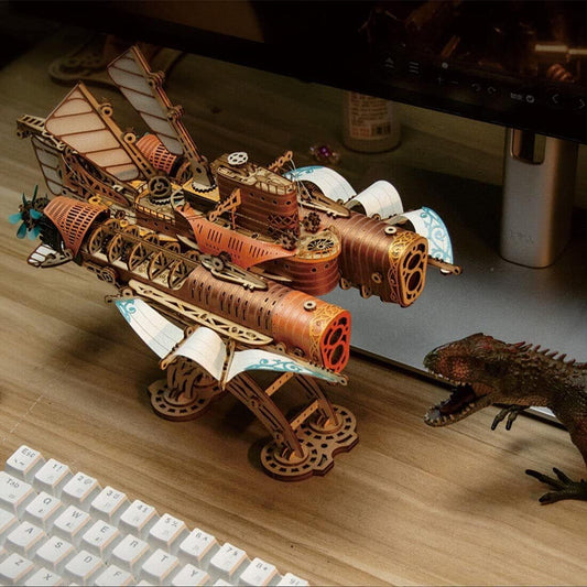3D Wooden Puzzle, DIY Fantasy Spaceship Handicraft Masterpiece Twenty Thousand Leagues Under The Sea 3D Steampunk Puzzle Toy Model (400+PCS)