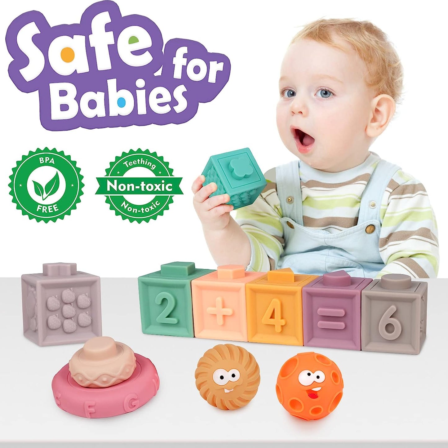 Baby Toys 6 to 12 Months - Toys for Babies 0-6-12-18 Months - Stacking Building Blocks & Sensory Educational Toys & Infant Teething Toys for Toddlers 3 6 9 12 18 Months Boys&Girls