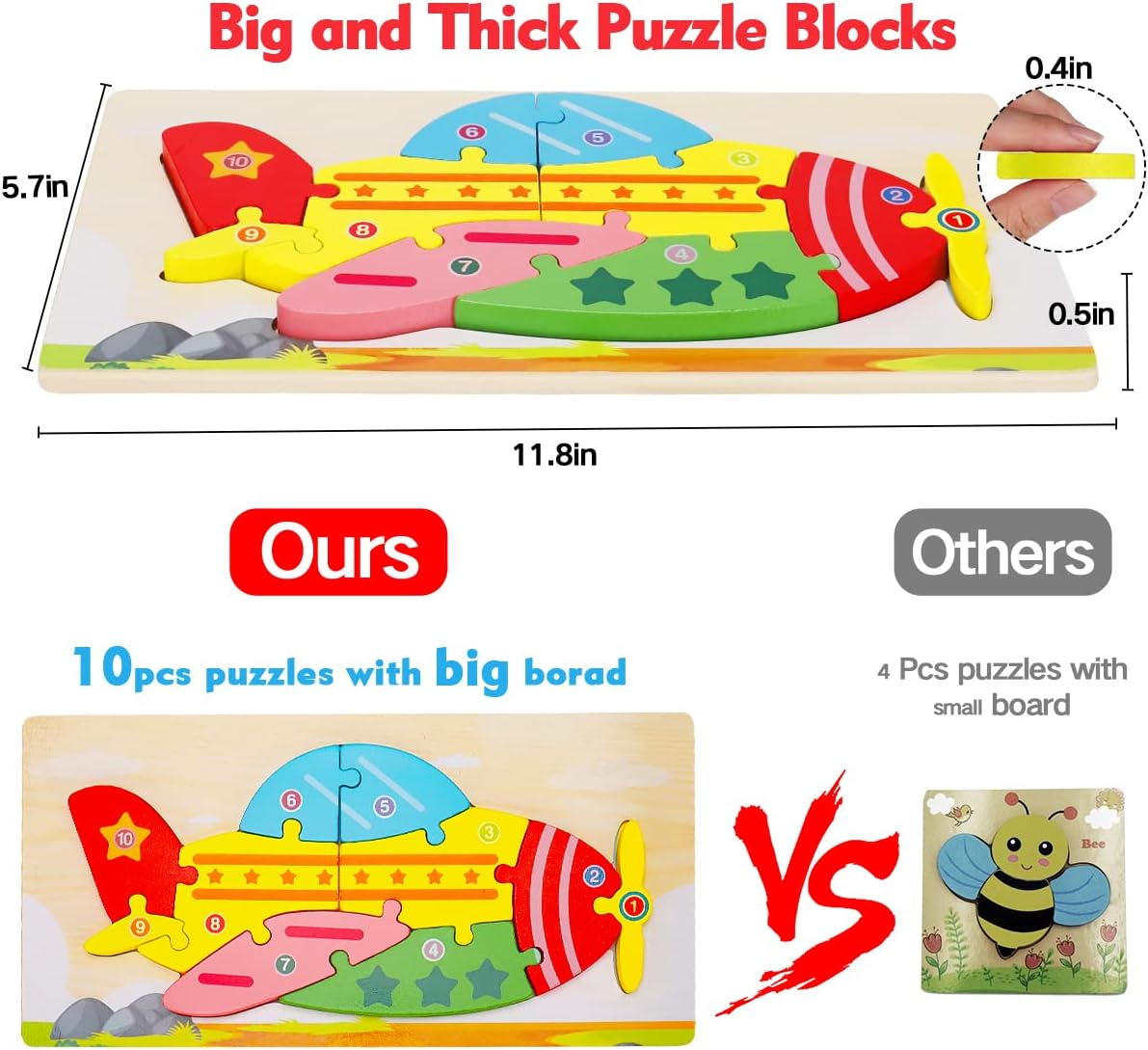 Wooden Toddler Puzzles for Kids Ages 2-4 Toys for 2 3 4 Year Old Boys Girls Toddler Educational Developmental Toys Gifts Numbers Colors Shapes Early Learning Vehicle Puzzle Toys(3 Packs)