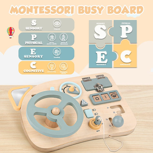 Toy Busy Board for Toddlers 1 Years Wooden Sensory Activity Board for Kids 3 4 Year Old - Fine Motor Skills Toddler Toys for Boys Girls