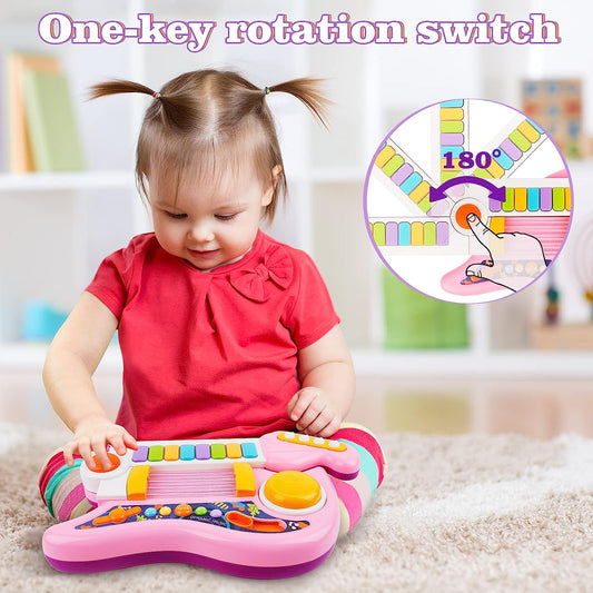 Kids Guitar for Girls Boys, Musical Guitar Toys with Guitar & Piano Mode, Multifunctional Musical Instrument Guitar with Lights and Touch Sensor for Toddlers Gift-Pink (9116)