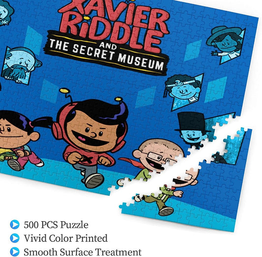 Xavier Anime Riddle and The Secret Museum Jigsaw Puzzle 500 Piece Wooden Collage Puzzles for Teen Adults Brain Games Gifts 20.4x15 in