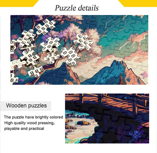 Wooden Jigsaw Puzzle 500 Pieces Landscape Village Houses Print, Zigsaw with Alphabet Partition Storage Bag Easy to Solve for Adults