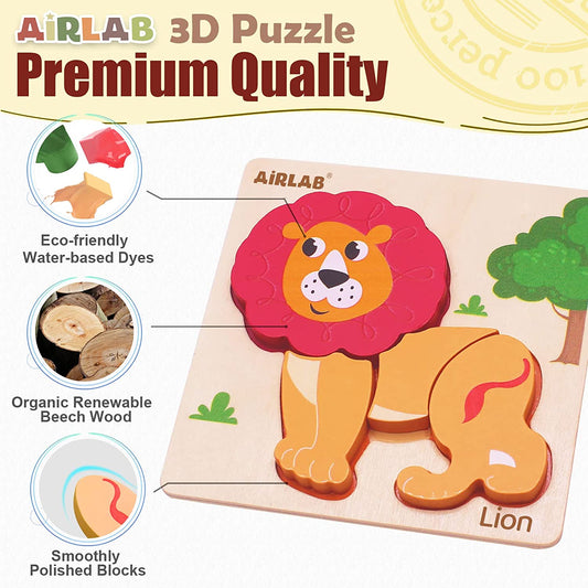 Wooden Puzzles for Toddlers 1 2 3 Year Old Animals Shape Puzzle Toys for Travel Airplane Gift for Kids Early Development Gifts for Baby Boys Girls with Drawstring Bag Pack of 4