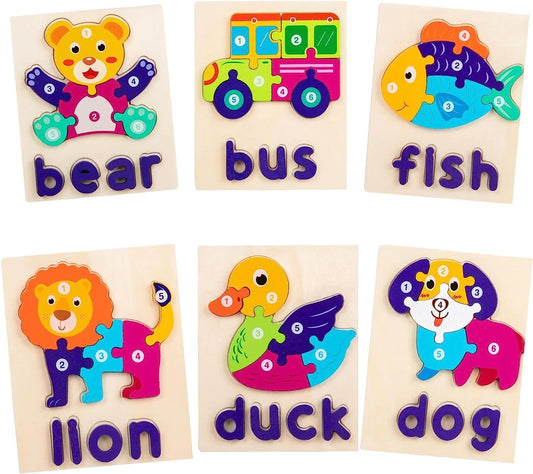 Wooden Puzzles for Toddlers,Puzzles for kids age 3-5, Toys for 3+ Year Old Girl Boy, 6 Puzzle Shape for kids Age 3+, Educational Preschool Toys, Gifts for Toddlers, Cognition Learning Skill