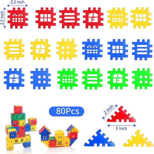 Building Blocks,Interlocking Blocks,Tiles Early Educational &Development Toys,Waffle Blocks Toys Set for Kids,Boys&Girls, (80PCS)-03