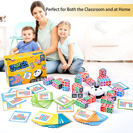 Wooden Matching Game Puzzle 2.0 Games, Pattern Block Match Puzzles Building Cubes with Bell for Kids and Adults Toys Board Games for Family Night