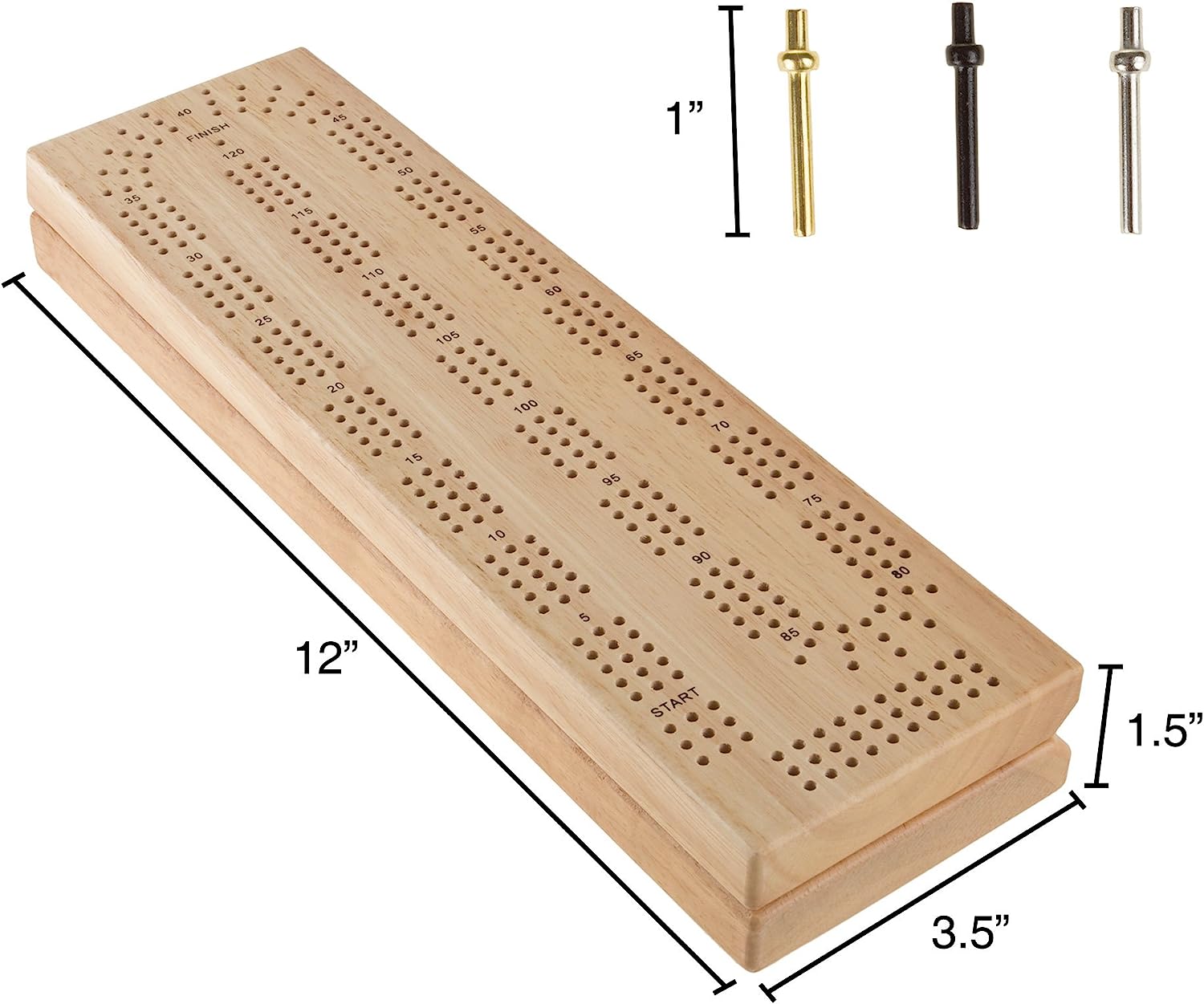 Wood Cribbage Board Game Set- Complete Set With Playing Cards, Pegs, Wood Board and Storage Area for Adults and Kids, Boys and Girls by