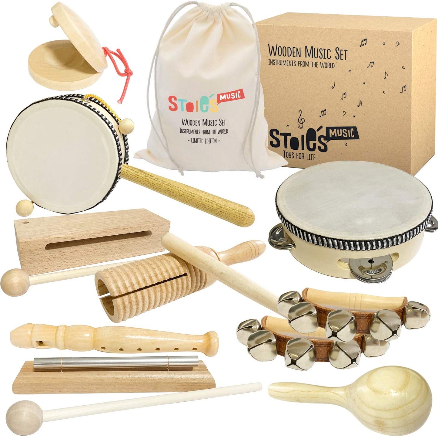 Stoie’s International Wooden Music Set, Percussion Kids Musical Instruments, Unique Play Toddler Musical Instruments for Kids Ages 3, 5, 9, 12- Baby Musical Toys, Baby Musical Instruments