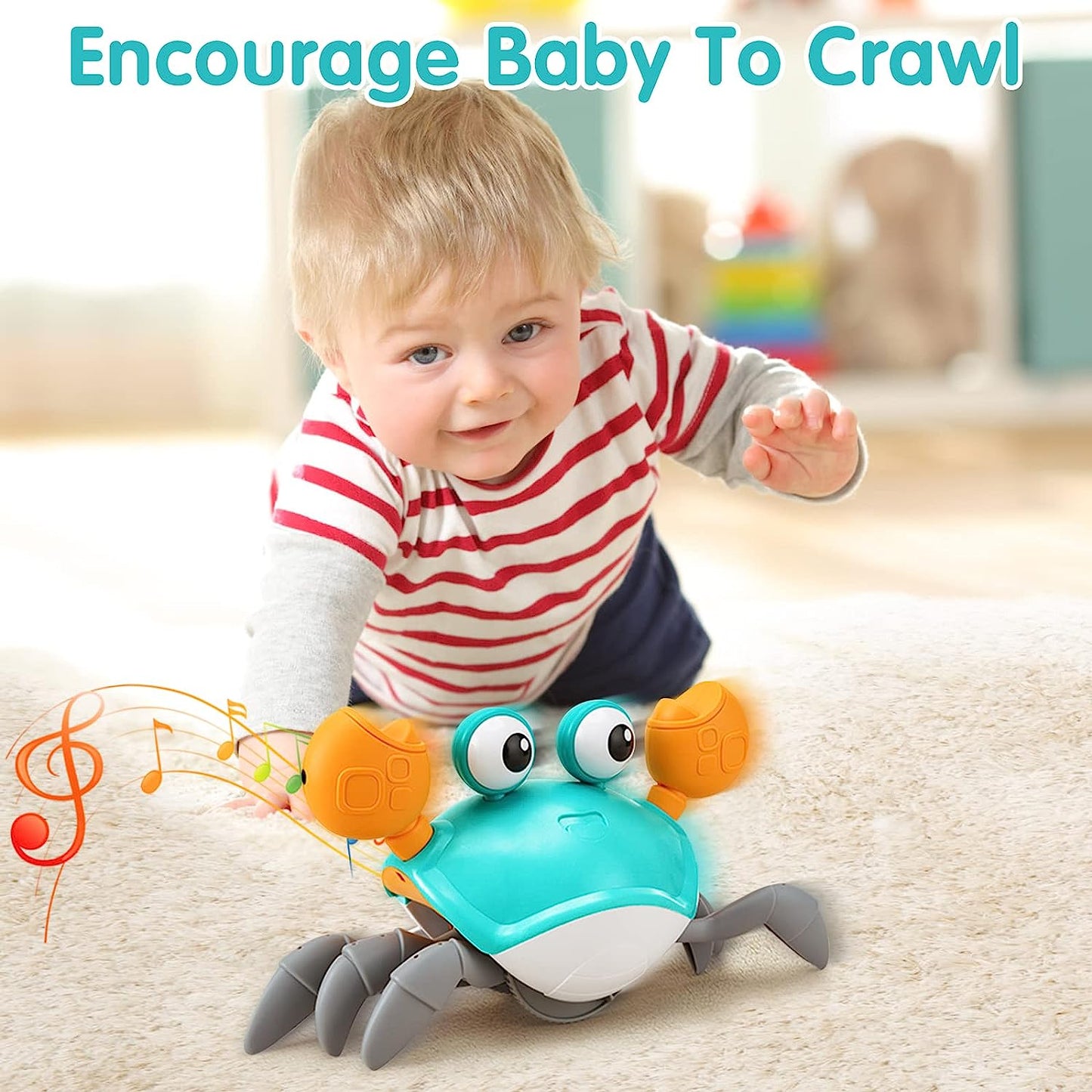 Crawling Crab Baby Toy, Rechargeable Tummy Time Baby Walkers Toys with Music and LED Light, Sensory Toys for Infant Toddler Boys Girls Gifts