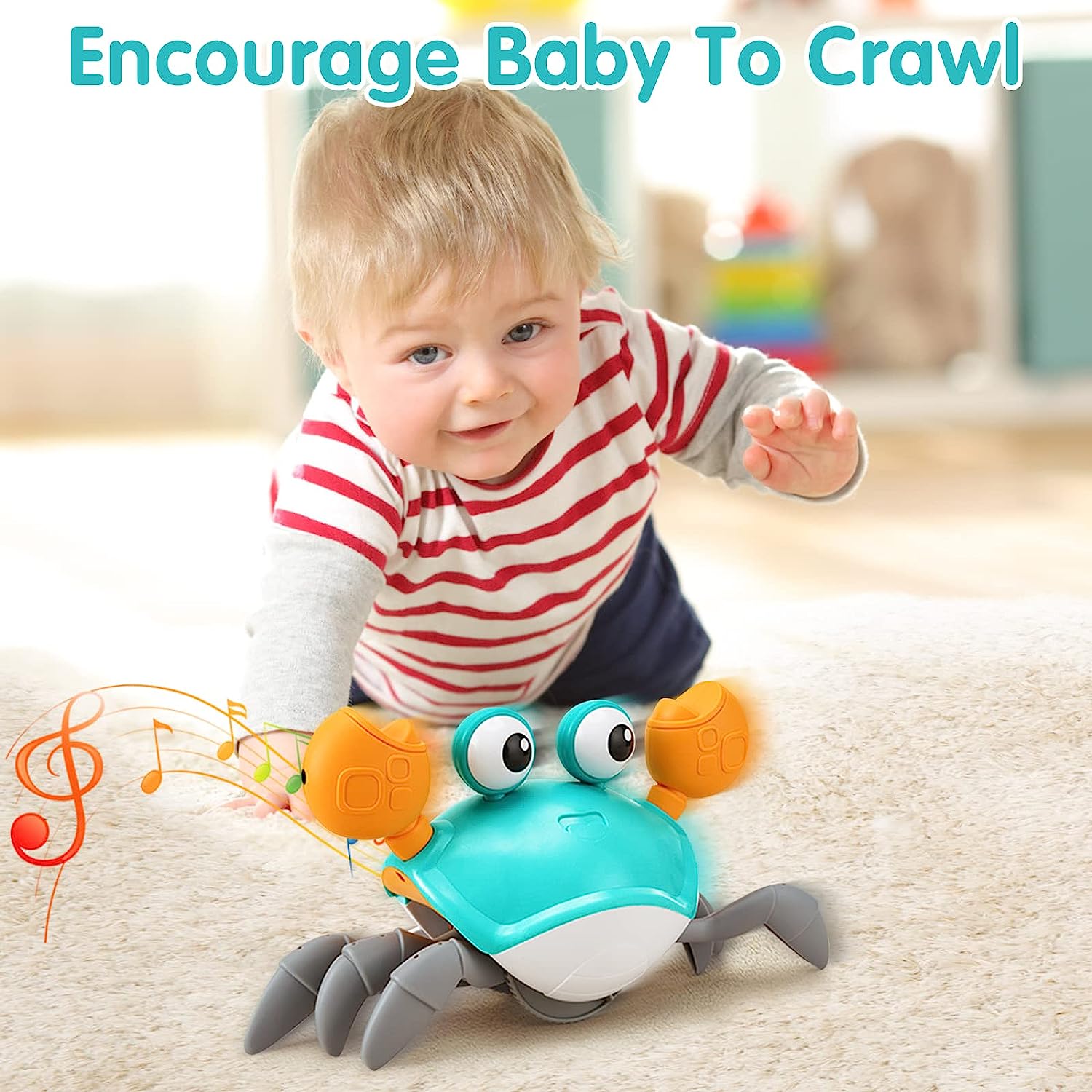 Crawling Crab Baby Toy, Rechargeable Tummy Time Baby Walkers Toys with Music and LED Light, Sensory Toys for Infant Toddler Boys Girls Gifts