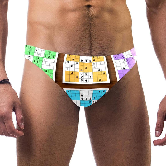 Mens Bikini Swimwear Personalized Swim Briefs Bathing Suit Swimsuit Sudoku Game