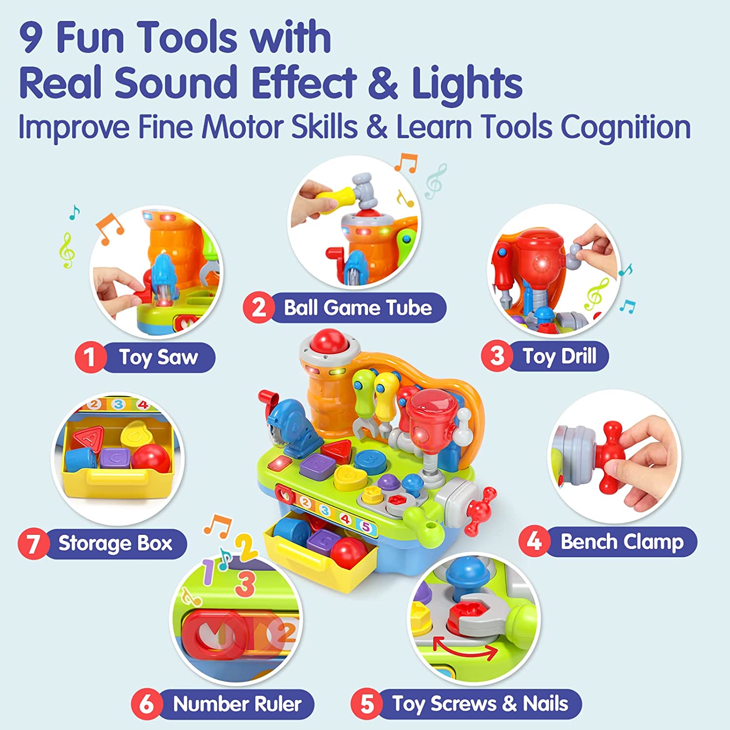 Toys for 1 Year Old Boy Gifts Toy 9 in 1 Multifunction Music Light Workbench 2 1 Year Old Toys for Boys Baby Toys 12-18 Months 2 1 One Year Old Boy Birthday Gift Toddler Baby Boy Toys for 1 + Year Old