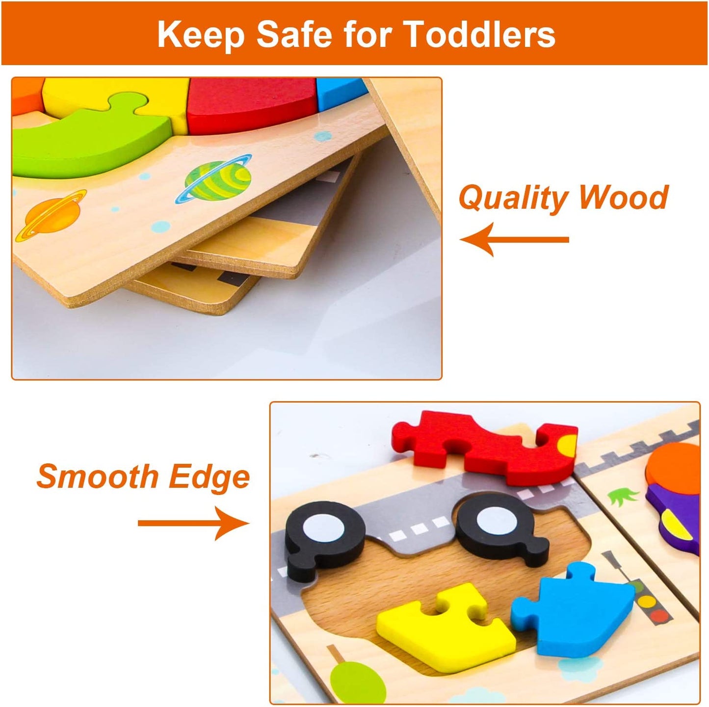 Wooden Vehicle Puzzles for 1 2 3 Years Old Boys Girls, Toddler Educational Developmental Toys Gift with 6 Vehicle Baby Color Shapes Learning Puzzles, Great Gift Ideas