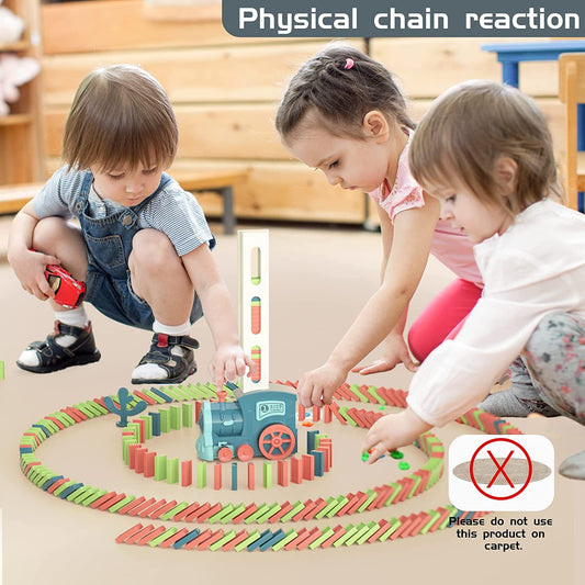 Kids Games Domino Train Toys: 180PCS Automatic Mexican Dominoes Stacking Creative Game 3+ Year Old - Stem Building Toy for Boys 4-6 - Summer Autism Birthday Gifts 5 6 Toddler Girls Ages 4-8