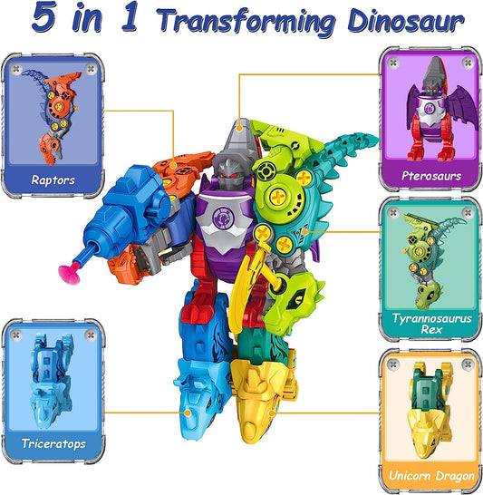 Dinosaur Toys for Kids 3-5/5-7, 5 in 1 Take Apart Dinosaur Educational Transforming Toys, Building STEM Toys for 3 4 5 6 7 Year Old Boys, Birthday & Chris as Gifts for Boys Girls