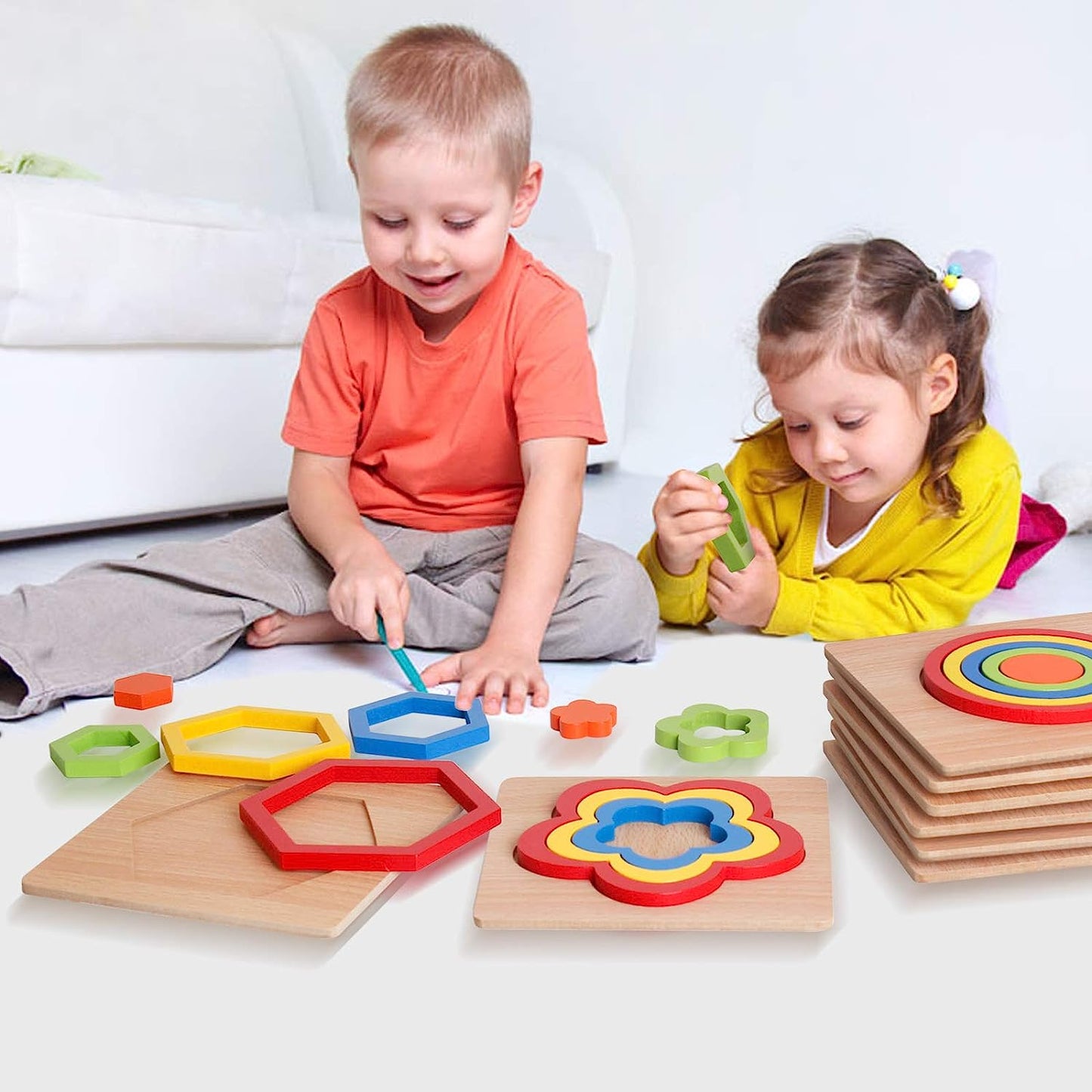 8 pcs Shape Puzzle Toddler Puzzles Games Wooden Toys Shape Sorting Puzzle Toddlers Activities Preschool Learning Early Educational Gift for Kids Age 3 4 5 6 Year Old