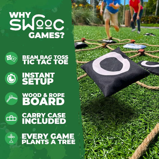 Games - Giant Tic Tac Toe Game Outdoor Game | 3ft x 3ft | Instant Setup, No Assembly | Tic Tac Toe Bean Bag Toss with Rope Game Board | Large Tic Tac Toss Across Yard Game for Kids & Family
