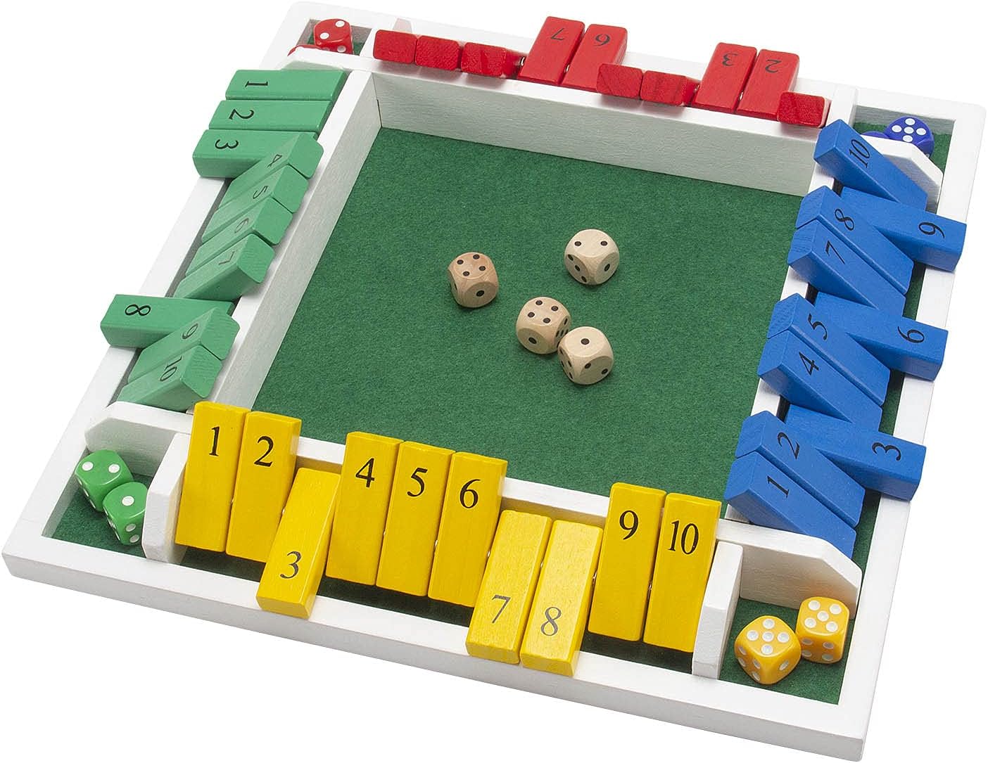 Shut The Box Dice Game-12 inches-Colorful Design-1-4 Players-12 Dice-Gift Package, Classic 4 Sided Wooden Board Game for Adults Kids, Classics Tabletop Version and Pub Board Game