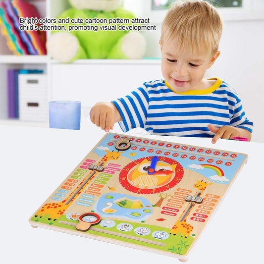 Educational Wooden Clock Toys for Kids Kids Date Calendar Chart Preschool Learning Props, Wooden Color Sorting Toys for Toddlers 2 3 Years Old