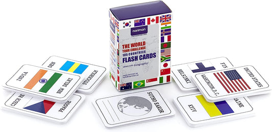 The World Tour 105 Countries Flash Cards|Learn with Geography|Early Learning Toys, Learn Country Name|Flags|Capitals |Locations|Jumble Word Game |Write on-Wipe Off