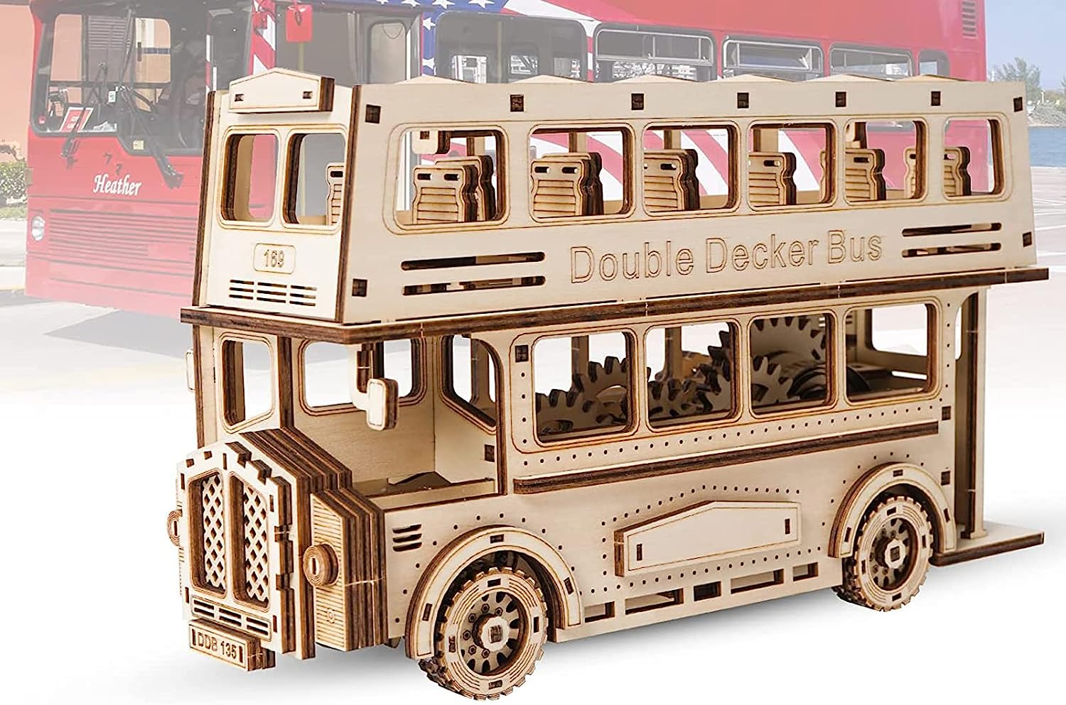 3D Wooden Puzzles - Double-Decker Bus - Educational Brain Teaser Assembly Model - Gift for Boys Girls Adults When Mother's Day/Birthday/Valentine's Day/Children's Day