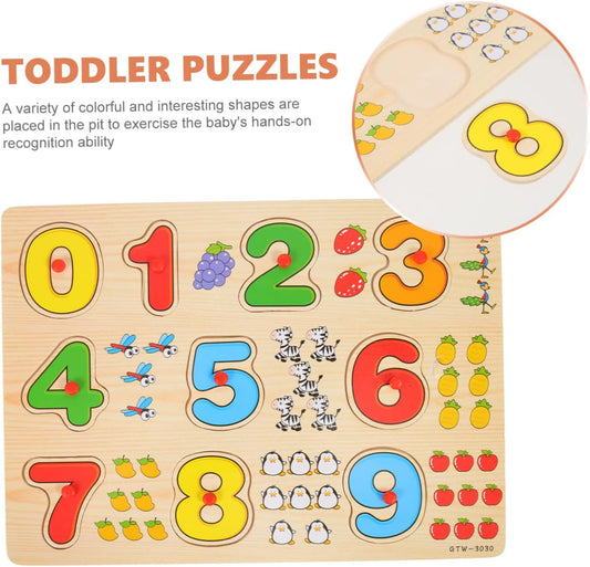 2 Sets Early Childhood Education Puzzle Number Toys Wooden Toys for Babies Educational Toys Gifts for 1 Year Old Girl Toys for 2 Year Old Letter Puzzles Block Puzzle Toy