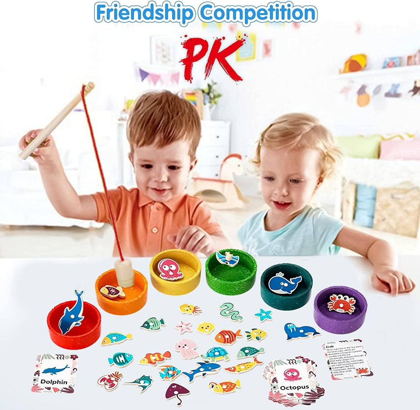 Toddler Toys for 2 3 4Years Old,Wooden Magnetic Fishing sight Words Game Learning Word Flashcard Letters ABC Numbers Alphabet Puzzle, Toys for Toddlers Boys Girls Preschool Education Gifts