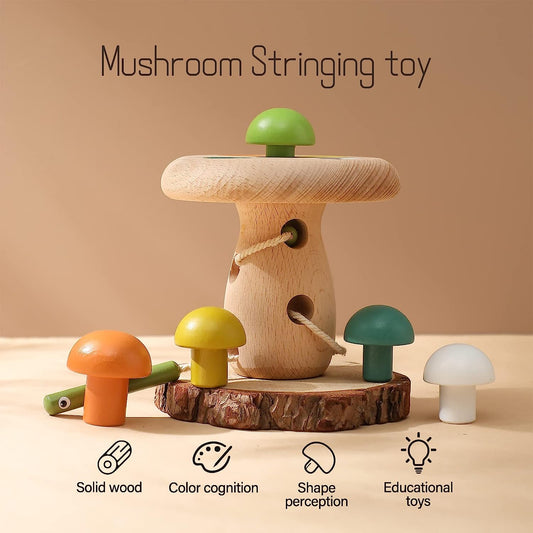 Wooden Lacing Toys Mushroom Sorting Toys Activity for Baby Kids Educational Learning Travel Toy for Toddlers