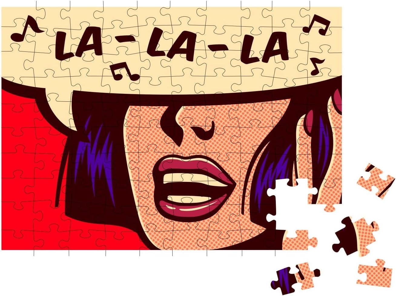 Pop Art Style Comic Book Panel with Woman Singing Carefre... Jigsaw Puzzle Jigsaw Puzzle with 100 Pieces