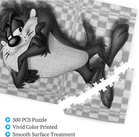 Tasmanian Cartoon Devil Taz Anime Jigsaw Puzzle 500 Piece Anime Wooden Collage Puzzles for Teen Adults Brain Games Gifts 20.4x15 in