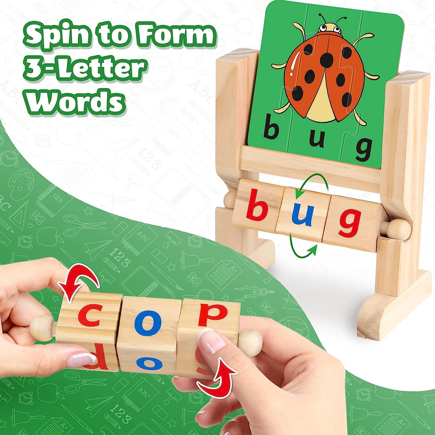 Toys for 3 4 5 Years Old, Wooden Reading Blocks Learn to Read Spelling CVC Sight Word Games, Toddlers Puzzles Flash Cards, Kids Educational Kindergarten Learning Activities
