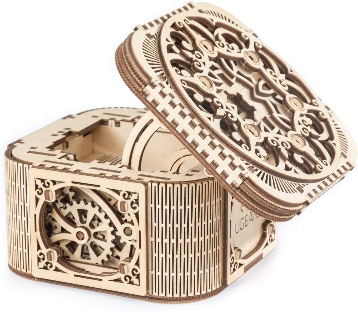 Mechanical Models 3-D Wooden Puzzle - Treasure Box w/Key (Secret Hidden Puzzle) Idea Wood Puzzles for Adult