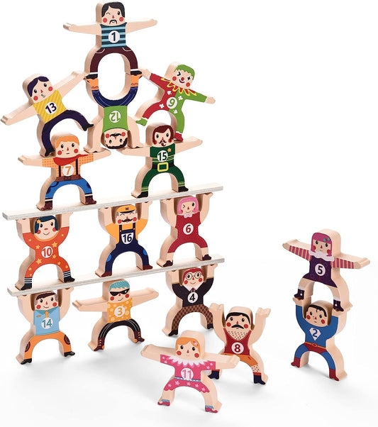 Wooden Stacking Toys Games,Stacking Hercules Acrobatic Troupe Interlock Toys,Balancing Blocks Games Toddler Educational Toys,for 3 4 5 6 Years Old Kids Infants Adults (Wooden Stacking Games-1)
