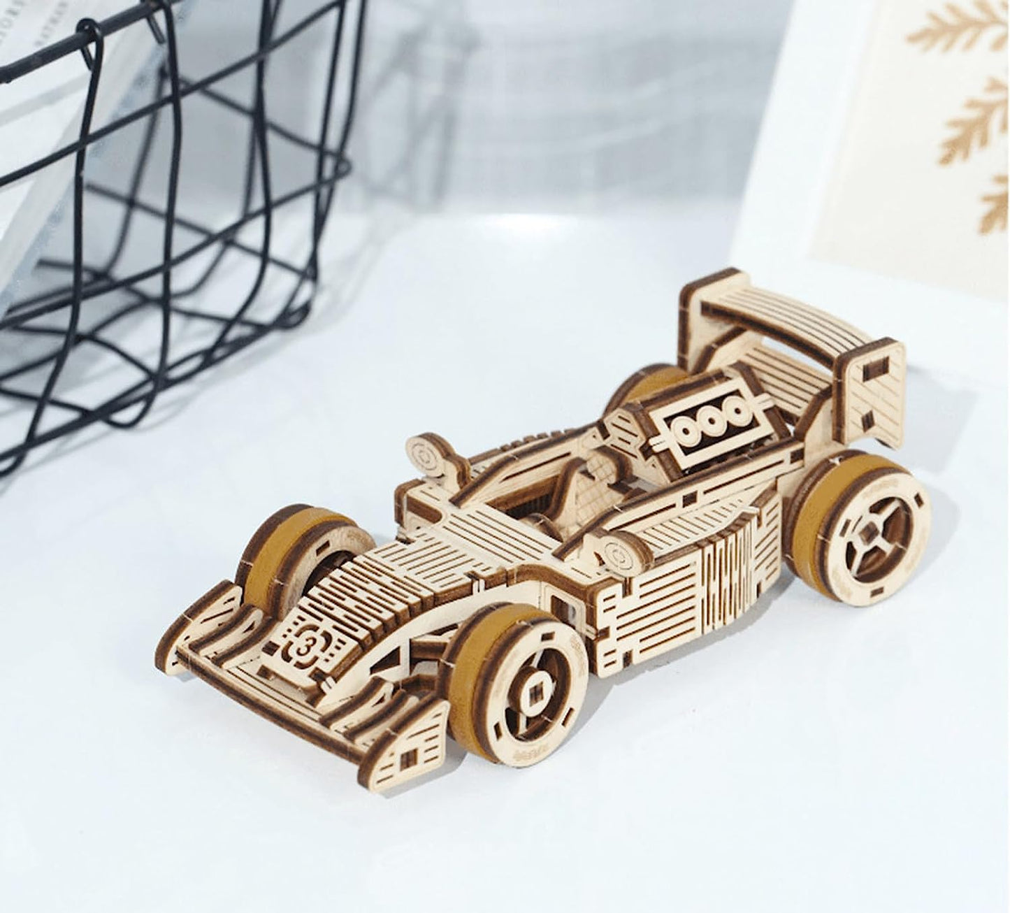 Racing 3D Wooden Puzzle Vehicle Mechanical Transmission Model, Wooden Assembly Children's Educational STEM Toys Three-Dimensional Puzzle Creative Gift