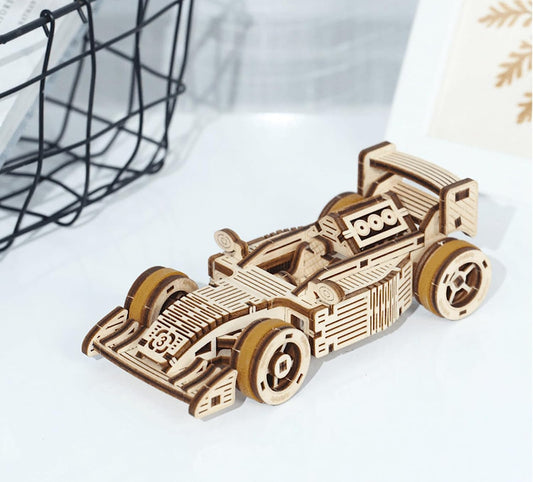 Racing 3D Wooden Puzzle Vehicle Mechanical Transmission Model, Wooden Assembly Children's Educational STEM Toys Three-Dimensional Puzzle Creative Gift