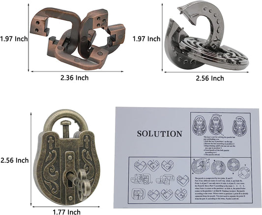 Brain Teaser Puzzles, 3 in 1 Metal Disentanglement Unlock Puzzle Set for Adults and Kids (Classic Edition)