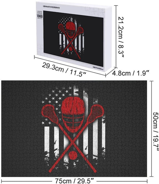 Lacrosse American Flag(1) Puzzles for Adults Wooden Jigsaw Puzzle Funny Leisure Toy Gifts for Family Friends