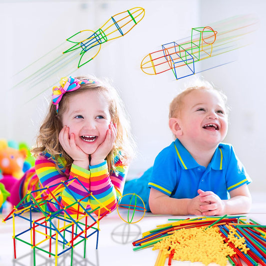 500Pcs Straw Constructor STEM Building Toys Educational Interlocking Toys Engineering Building Blocks 3D Puzzle, Creative Connecting Kit, Construction Blocks Toy for Both Boys and Girls