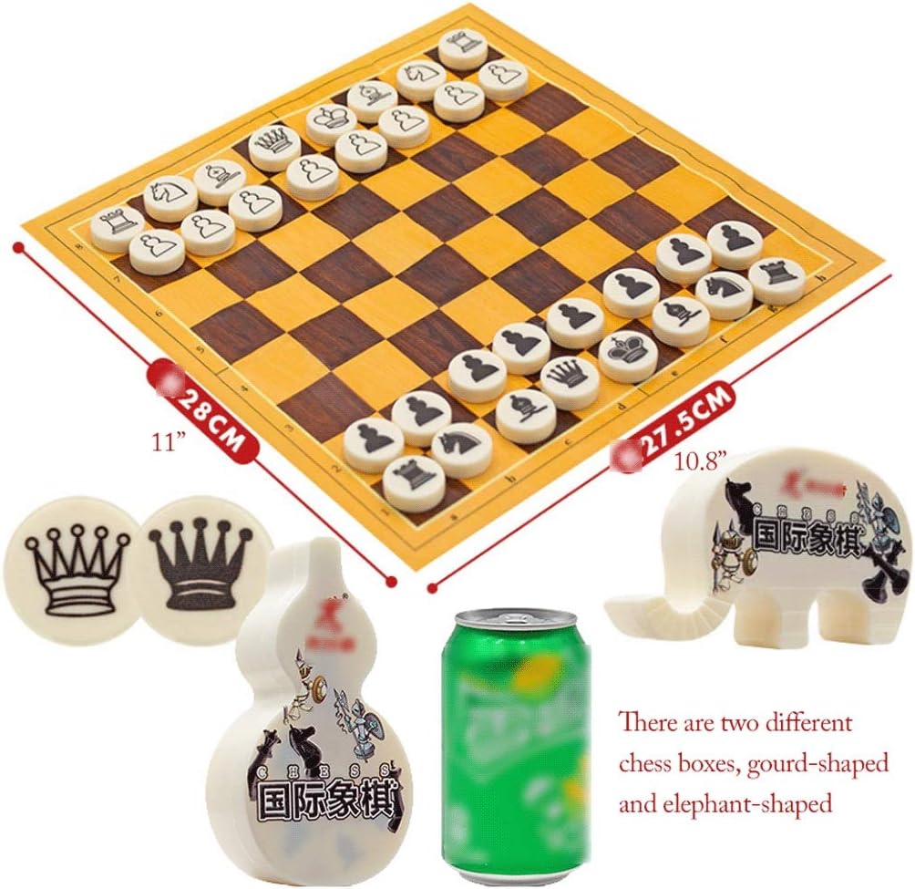 International Chess Chess Set with Cute Portable Chess Box Plastic Travel Chess Set Chess Board Game Educational Toys for Kids Student Gifts,Mini Chess Game (Color : Elephant Box Chess Set)