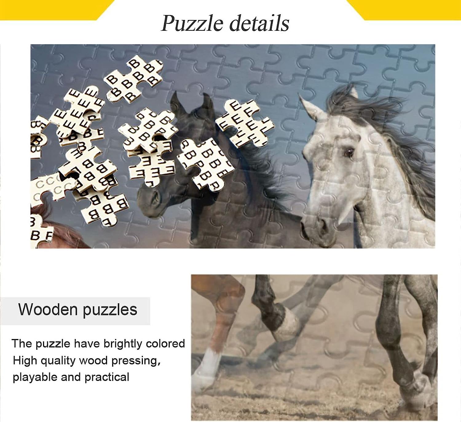 Horses Wooden Jigsaw Puzzles Intellectual Entertainment Educational Puzzles Fun Game for Family Children and Adults,1000pieces