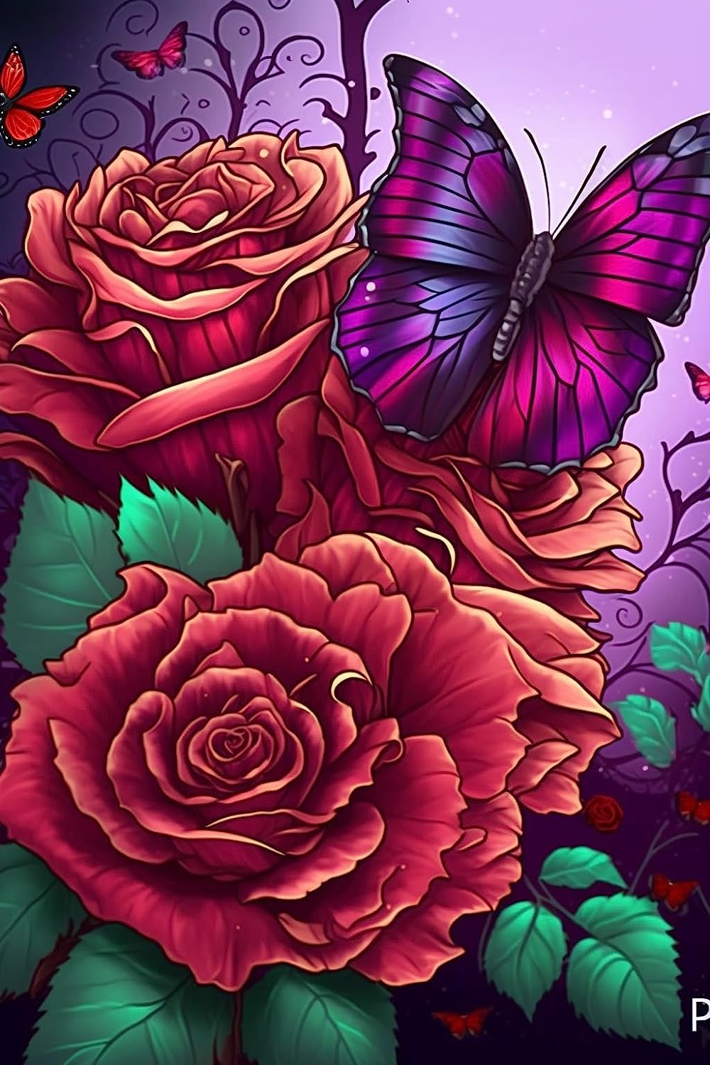 Wooden Jigsaw Puzzle Red Roses and Purple Butterflies Challenging Educational Fun Family Games Toys Gifts for Home Decor Family Activities 500 Pieces