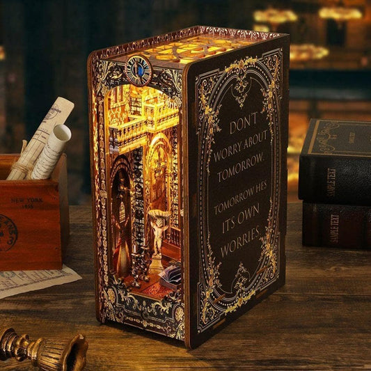 Wooden Book Nook Shelf Insert Kits Miniature Books 3D Crafts Bookends Puzzle Decoration Wooden Handmade Church