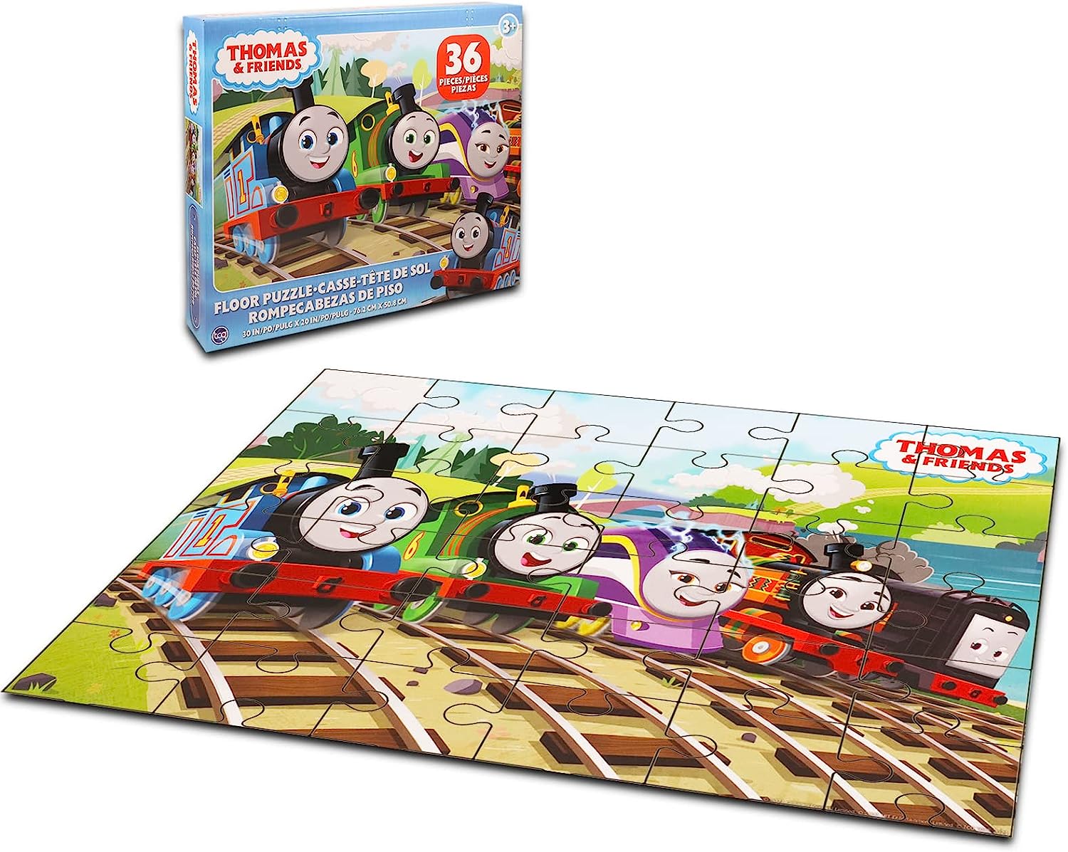Thomas The Train Floor Puzzle for Kids, Toddlers - Bundle with 36 Pc Thomas and Friends Floor Puzzle, Crenstone Stickers, More | Thomas The Train Toys for Boys